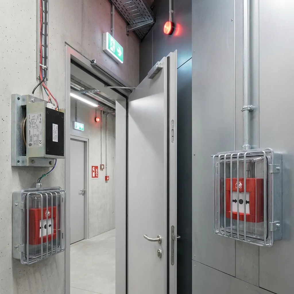 Elementos mecánicos Cofem como protecciones, electroimanes y señalización para asegurar y sectorizar instalaciones de detección PCI.