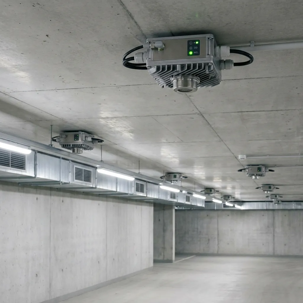 Sensores electroquímicos Cofem de CO y NO₂ para detección de gases tóxicos y control de ventilación en aparcamientos y túneles.